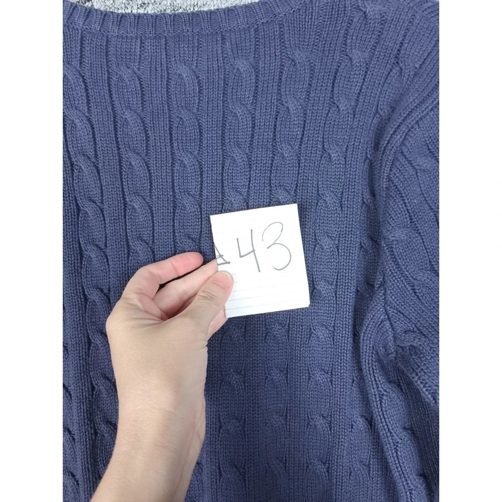 Ralph Lauren Sport Women's XL Navy Blue Pony Cable Knit Cotton Sweater V Neck - Picture 7 of 7